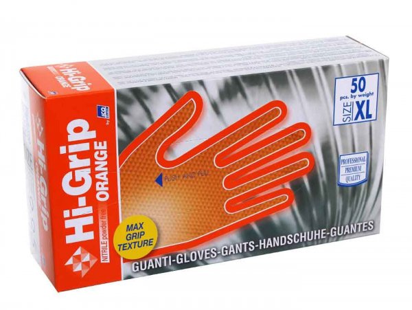Mechaniker Handschuhe -HI-GRIP Nitril Extra Stark- orange - 50 Stück - XL