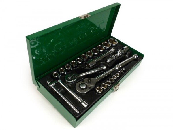 Caja de herramientas llave de tubo -TOPTUL 1/4" + 1/2"- 5mm-27mm - 27 pieza