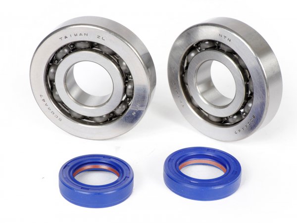 Ball bearing set with oil seals -POLINI- Piaggio 50-80cc- BB1 3055B (20x52x12mm) - C4 - Steel cage