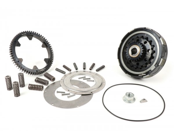 Clutch incl. primary drive set -BGM Pro Superstrong 2.0 CR80 Ultralube SPORT Alu, type Cosa2/FL - primary gear 63 tooth (straight) - Vespa PX80, PX125, PX150, PX200, Cosa, T5, Sprint150 Veloce, Rally, GTR, TS125, Super150 (VBC) - 23/63 tooth (2.74)