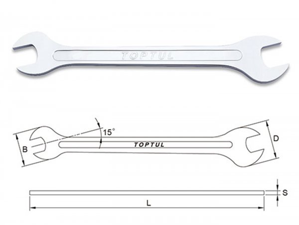 Spanner, double open-ended wrench -TOPTUL- 8x9mm SLIMLINE- used for mounting clamp nipple gearshift button Vespa