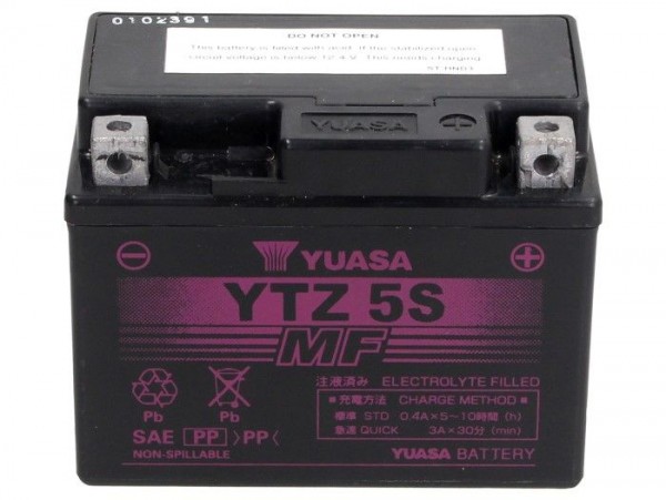 Batterie -Gel YUASA YTZ5-S- 12V, 3Ah - 113x70x85mm