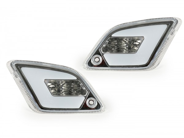 Coppia frecce posteriori -POWER 1 LED (2014-) con luce di posizione (marchio omologazione europeo E)- Vespa GT, GTL, GTV, GTS 125-300 - incolore