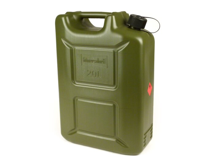 Bidon pour carburant profil contenu 20 l vert olive HDPE L350xl165xH495 mm  HÜNERSDORFF, bidons pour carburants 