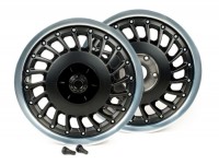 Pair of wheel rims -PIAGGIO 3.00-12 inch Vespa 946 - shiny silver rim, matt black rim hub