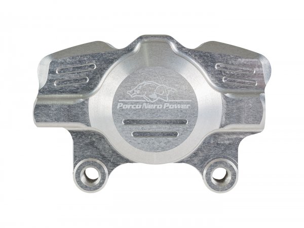 Brake caliper, rear (with TÜV certification) -PORCO NERO POWER 2.0 CNC by Spiegler 2-piston, Ø=29mm- Vespa GT/GTS/GTV 125-300cc (with and without ABS) - anodised silver