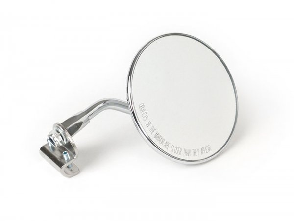 Mirror -FAR legshield clip on- Vespa universal - round Ø=105mm - (E-mark) - chrome