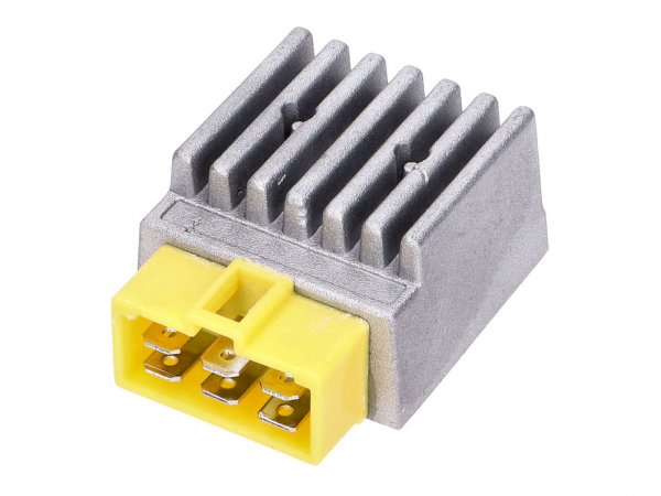 regulator / rectifier -101 OCTANE- w/ flasher relay, yellow plug for Derbi Senda, GPR, Aprilia RX, SX 50, Gilera RCR