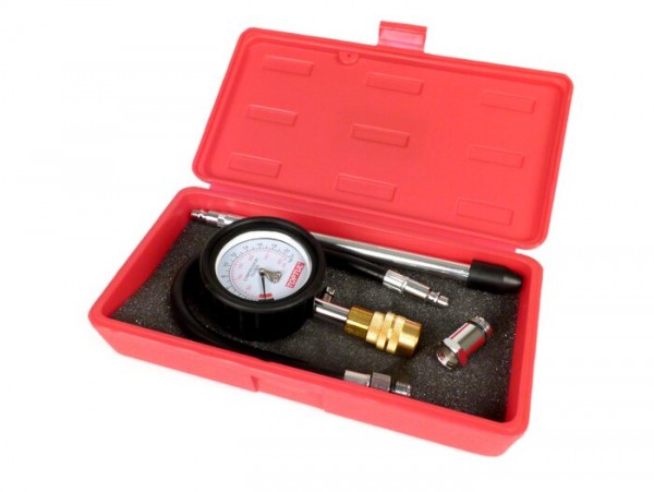 Compression tester kit -TOPTUL- gauge with dual calibration 0-300PSI/0-21kg/cm² (bar), incl. adapter kit M14/M18/universal rubber cone