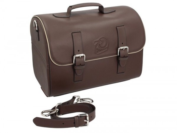 Bolsa maleta de cuero -PIAGGIO- marrón - Vespa PX, GTS 125-300, Primavera - se monta en el portaequipajes, de piel auténtica