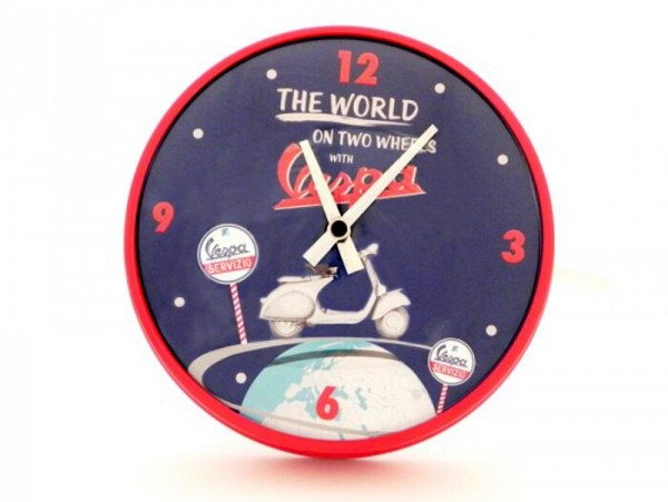 Wall clock round -VESPA Ø=25cm- "The world on two wheels with Vespa"