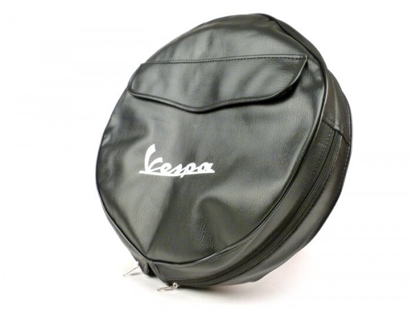 Spare wheel cover -MADE IN VIETNAM- Vespa 3.50 - 10 - black, with pouch, black piping