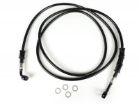 Brake hose, rear, for brake caliper Brembo P32G, P34G, Frando -SPIEGLER hose: stainless steel (black), fitting: aluminium (black)- Vespa (without ABS) GTS 250 (ZAPM451), GTS 125 i.e. (ZAPM453), GTS 300 i.e. (ZAPM452)