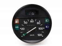 Speedometer -PREMIUM- Vespa Ø=105mm - PX Lusso, T5 Classic, My, 2001, 2011 - 120km/h - black - also suitable for Vespa PK50/80 S Lusso, PK XL, PK125 ETS