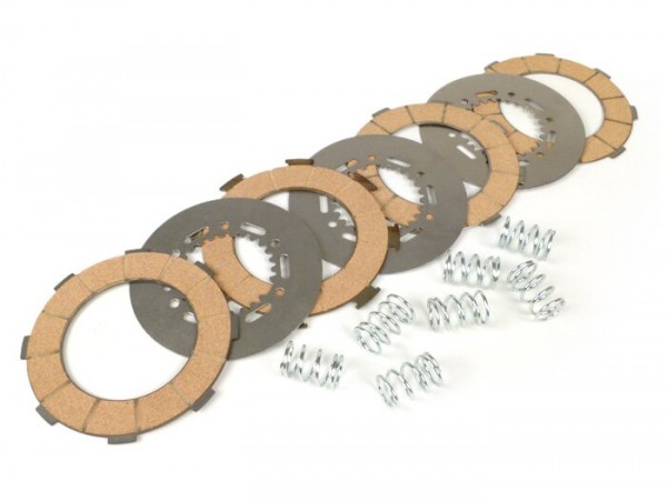 Clutch friction plate set -MALOSSI MHR Vespa type 7 springs (Rally200, PX200, T5 125cc)- 4 friction plates (incl. springs and steel plates)