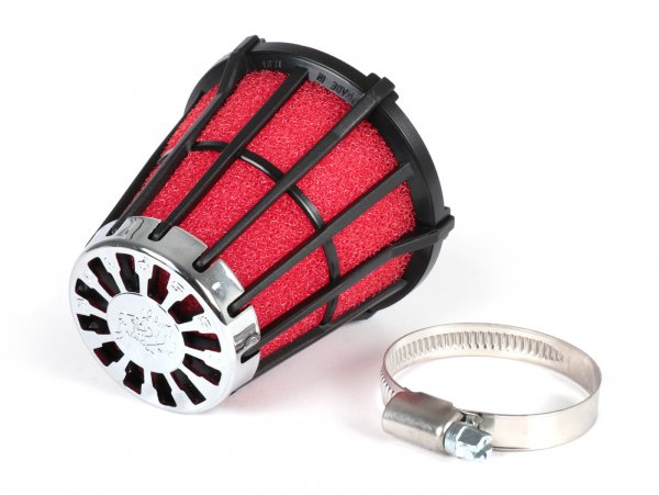 Air filter -MALOSSI E5- 0°, CS= 44mm - red-black, Mikuni VM 15-21