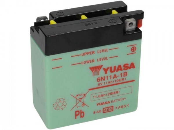 Batterie -Standard YUASA 6N11A-1B- 6V, 11Ah - 122x62x132mm (ohne Säure)