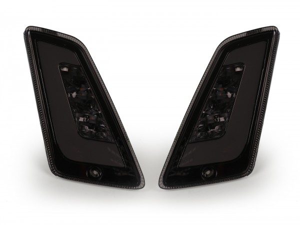 Par de intermitentes delantero -POWER 1 LED (2014-) luz de marcha diurna (homologación de marca E)- Vespa GT, GTL, GTV, GTS 125-300 - tintado negro