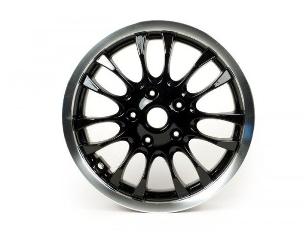 Wheel rim, front -PIAGGIO 3.00-12 inch - 14 spokes- Vespa Sprint 50-150cc -  black, polished rim