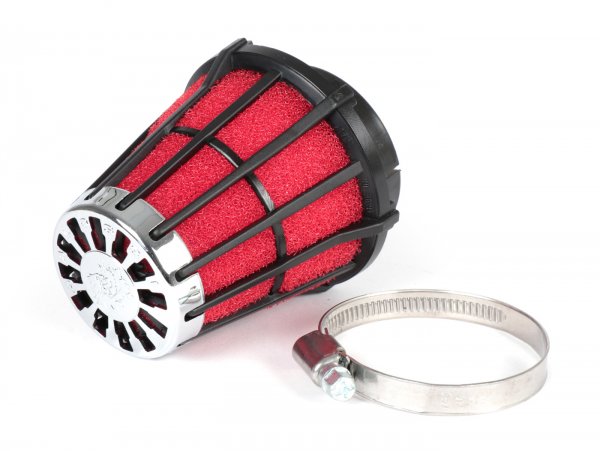 Air filter -MALOSSI E5- 0°, CS= 53mm - red-black, Mikuni