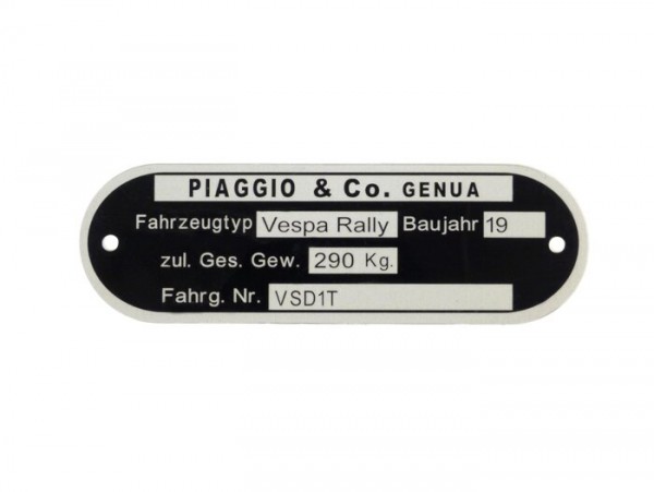 Acma "" SIP Plaque ""Piaggio&co Genova """ Vespa Gl Acma VGL1 150 1962-1964 