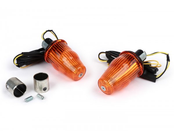 Blinker Nachrüst-Set für Lenkerendenblinker -MOTO NOSTRA, LED , mit E-Kennzeichnung, 12 Volt- Vespa Smallframe PK S/XL/XL2/HP, Largeframe PX, T5, LML - Ø=24mm - Orange