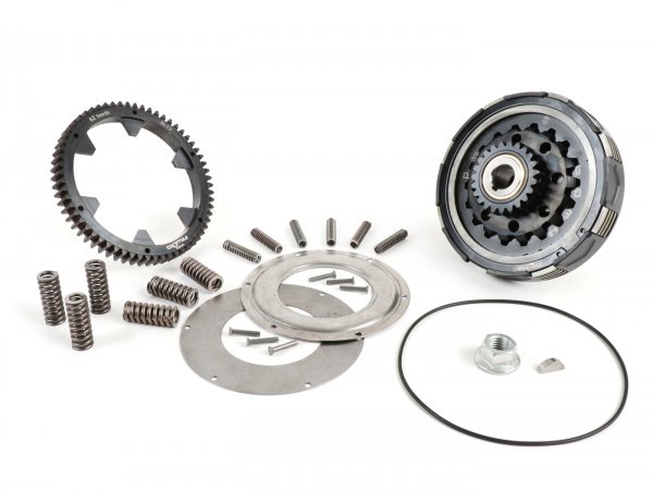 Clutch incl. primary drive set -BGM Pro Superstrong 2.0 CR80 Ultralube SPORT Alu, type Cosa2/FL - primary gear BGM Pro 62 tooth (straight) - Vespa PX80, PX125, PX150, PX200, Cosa, T5, Sprint150 Veloce, Rally, GTR, TS125, Super150 (VBC) - 23/62 tooth 