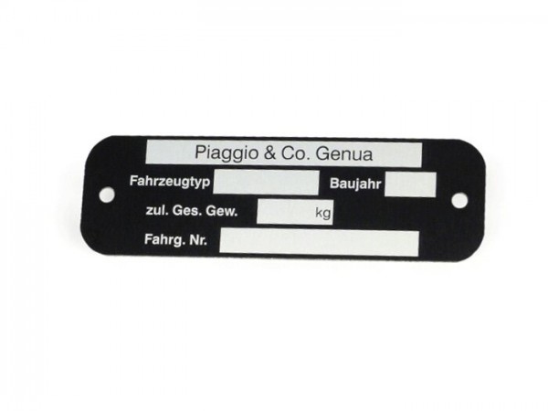 Placa de bastidor -CALIDAD OEM- Vespa Piaggio & Co Genua (80x25x0,5mm) - rectangular