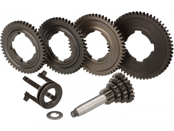 Gear Kit -CIF- Vespa V50, V90, 50N, PV125, ET3, SS50, SS90, PK S, PK XL1, PK XL2, ETS - (46, 50, 54, 58 teeth) - gear set incl. gear cluster and gear selector