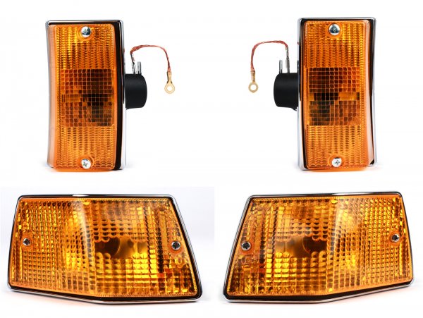 Set di indicatori di direzione -SIEM- Vespa PX80, PX125, PX150, PX200, T5 125cc - corpo cromato - lenti arancioni
