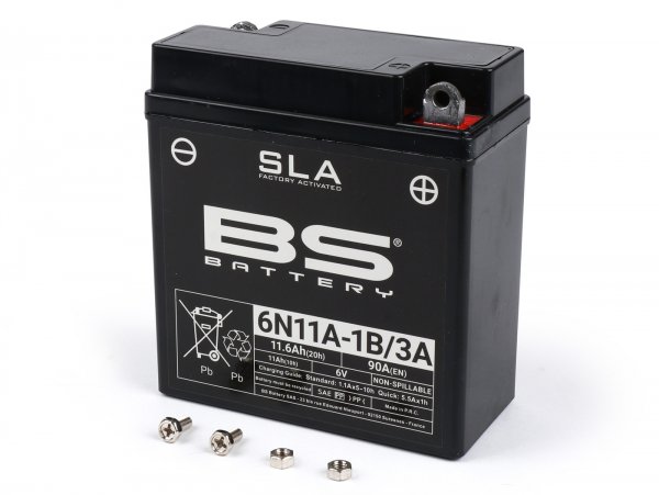 Batterie (SLA/gel), sans entretien -BS BATTERY 6N11A-1B- 6V, 11Ah - 122x62x132mm
