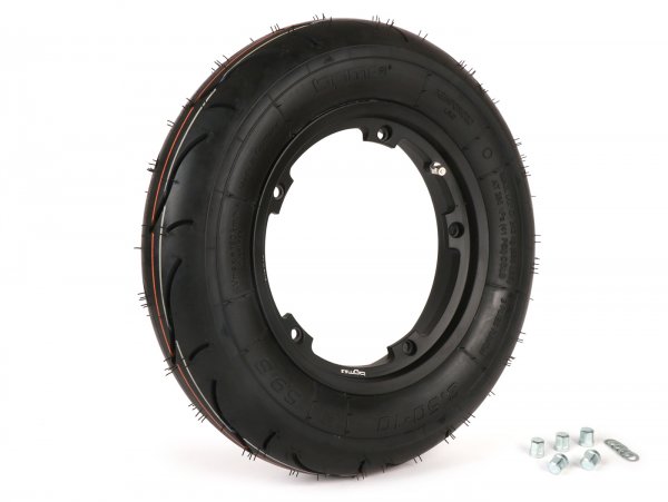 Roue complète (neumático montado en la llanta listo para circular) -BGM Sport, sin cámara, Vespa- 3.50 - 10 pulgadas TL 59S (reforzado) - llanta 2.10-10 negro