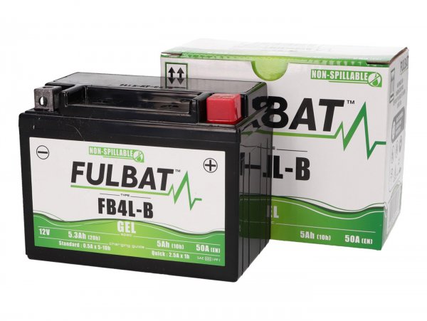 Batterie (gel), sans entretien  -FULBAT FB4L-B, 12V 5Ah (taille identique à 4Ah), 120x70x92mm