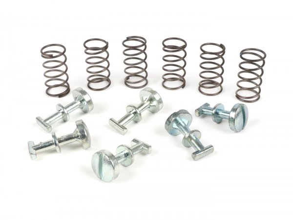 Retainers and springs for lateral cover -CIF, (4x long, 2x short)- Piaggio Ciao PX