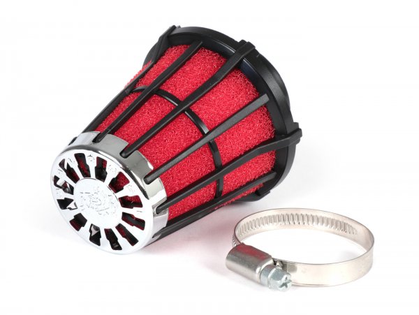 Air filter -MALOSSI E5- 0°, CS= 40mm - red-black, Mikuni