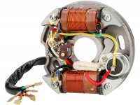 Zündung -RMS CLASSIC Grundplatte (Kontaktzündung, 5 Kabel, 6V, 2 Spulen, kurze Kontakte)- Vespa V50 - 50 S, 50 SS, 50 SR - außenliegende Zündspule, mit Bremslicht/Fernlichtfunktion