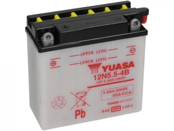 Batterie -Standard YUASA 12N5,5-4B- 12V, 5Ah - 138x61x131mm (ohne Säure)