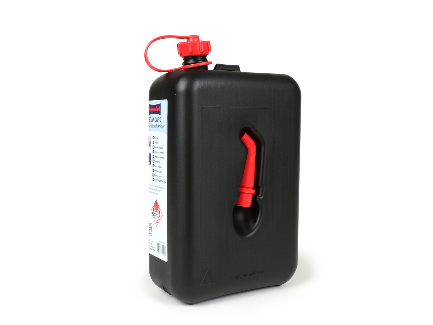 Hünersdorff 4 x 10 Litre Petrol Can with Child Lock - Made of Plastic -  With Filling Tube - Black, Red - Reserve Canister, 10 L Jerrycan :  : Automotive