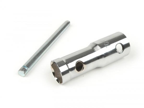 Llave bujía -UNIVERSAL- ancho de llave=18mm + ancho de llave 21mm para bujías de 12mm + 14mm (NGK D + B)