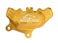 Brake caliper, front (with TÜV certification) -PORCO NERO POWER 2.0 CNC by Spiegler 4-piston, Ø=25/29mm- Vespa GT/GTS/GTV 125-300cc (with and without ABS) - gold anodised
