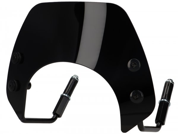 Windschutzscheibe mit schwarzen Haltern -MOTO NOSTRA, b=293mm, h=101mm- Vespa GTS 125-300ccm HPE Keyless (2022-)  - schwarz getöntes Glas