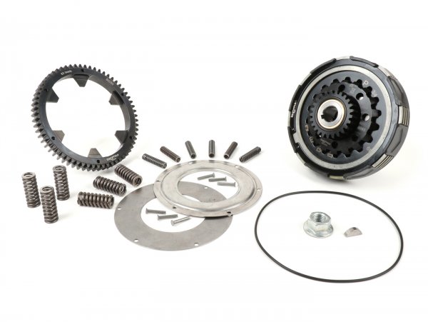 Clutch incl. primary drive set -BGM Pro Superstrong 2.0 CR80 Ultralube SPORT Alu, type Cosa2/FL - primary gear BGM Pro 63 tooth (straight) - Vespa PX80, PX125, PX150, PX200, Cosa, T5, Sprint150 Veloce, Rally, GTR, TS125, Super150 (VBC) - 25/63 tooth 