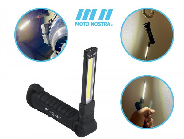 Linterna - Luz de inspección - MOTO NOSTRA cob LED con base magnética, 250lm- 112x36mm, incl. Cable de carga Micro USB