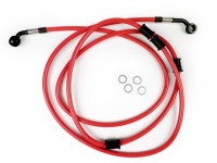 Brake hose, rear, for brake caliper Brembo P32G, P34G, Frando -SPIEGLER hose: stainless steel (red), fitting: aluminium (black)- Vespa (without ABS) GTS 250 (ZAPM451), GTS 125 i.e. (ZAPM453), GTS 300 i.e. (ZAPM452)