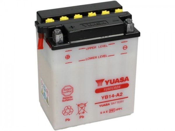 Batterie -Standard YUASA YB14-A2- 12V, 14Ah - 136x91x168mm (ohne Säure)