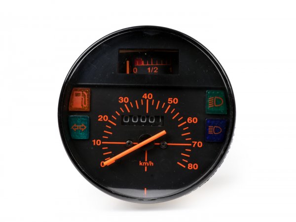 Compteur de vitesse -PREMIUM- Vespa Ø=105mm - PK50 XL - 80km/h (chiffres orange)