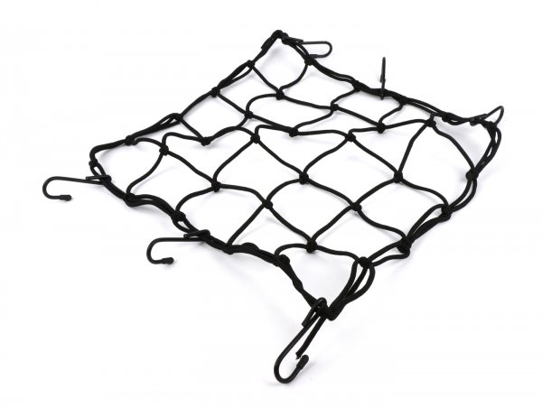 Luggage net -HS- Black, elastic, 40cm x 40cm, 6 fastening hooks