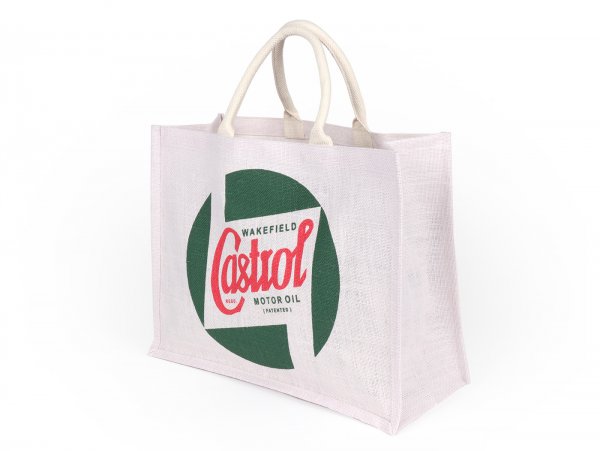 Carrying bag -CASTROL, Classic- jute, white, short handles