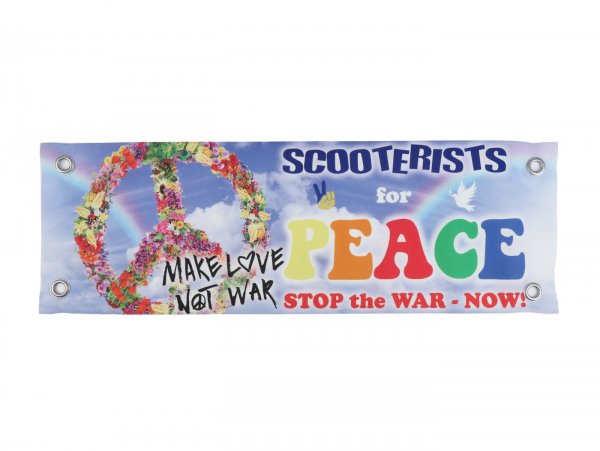 Leg shield banner Scooterists For Peace -UKRAINE- Make Love Not War - 60 x 20 cm