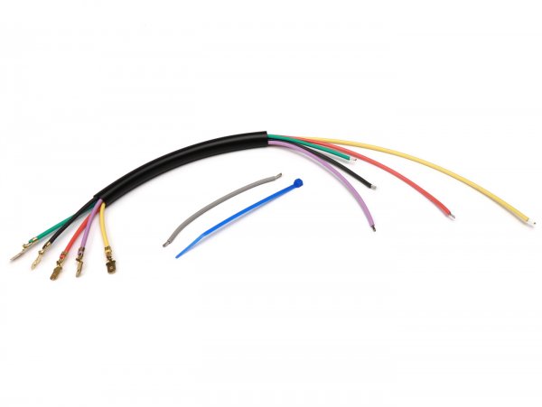 Kabelast Zündgrundplatte -VESPARATUR- Vespa PX alt Kontaktzündung (5 Kabel) - zur Umrüstung von Zündgrundplatte 2x gelbes Kabel auf deutsche Farben (rot, lila, schwarz, gelb, grün)